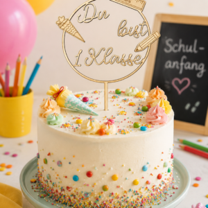 Personalisierter Cake Topper „Du bist 1. Klasse“ aus Holz | Einschulung mit Wunschname