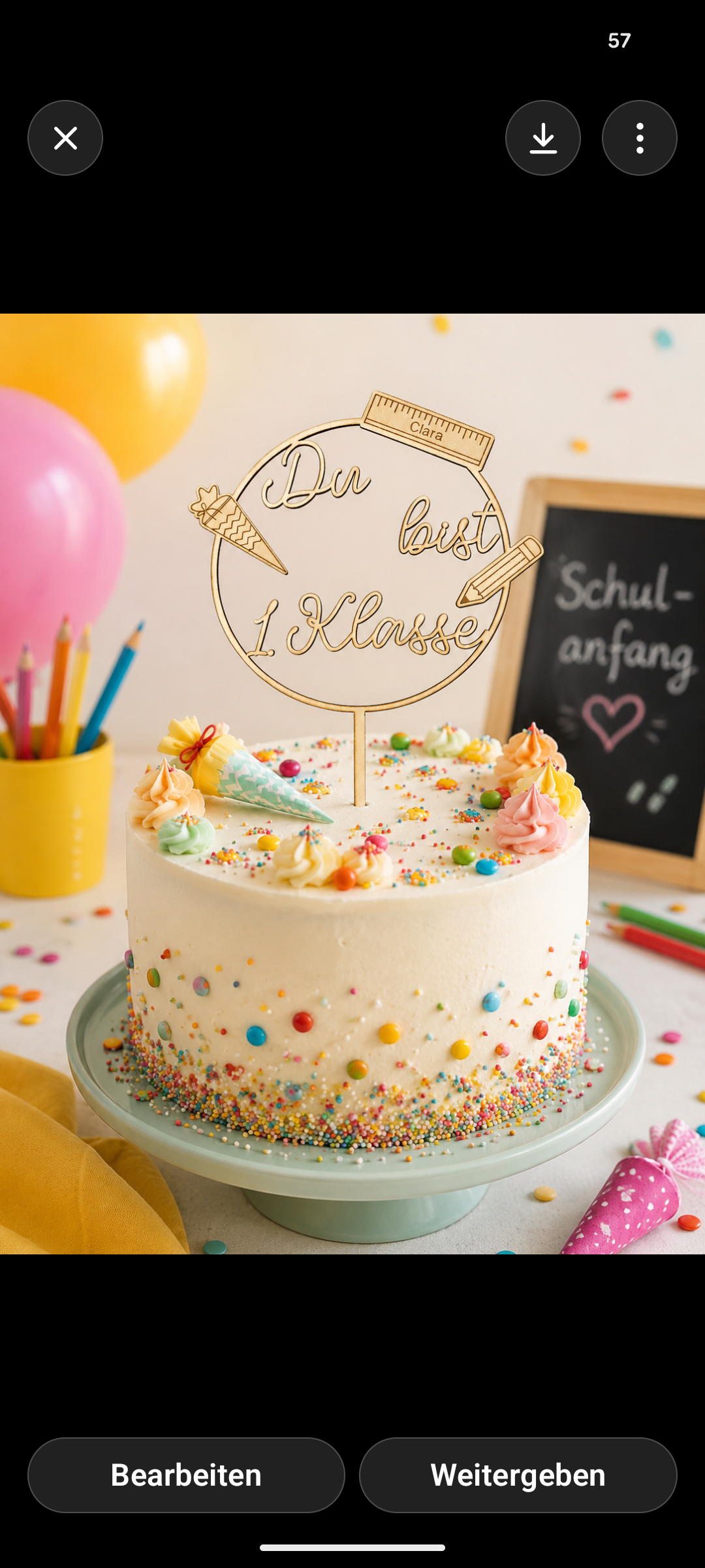 Personalisierter Cake Topper „Du bist 1. Klasse“ aus Holz | Einschulung mit Wunschname