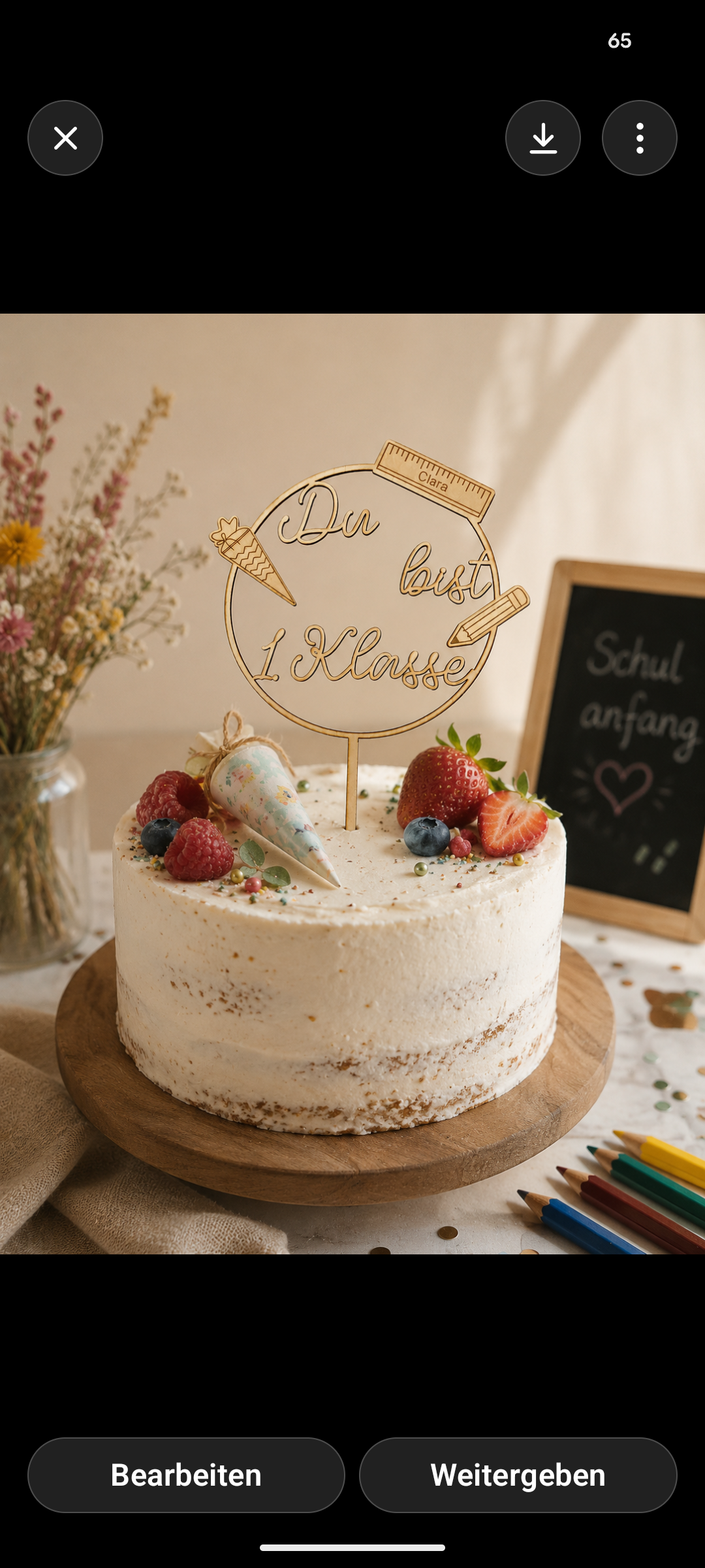 Personalisierter Cake Topper „Du bist 1. Klasse“ aus Holz | Einschulung mit Wunschname – Bild 2