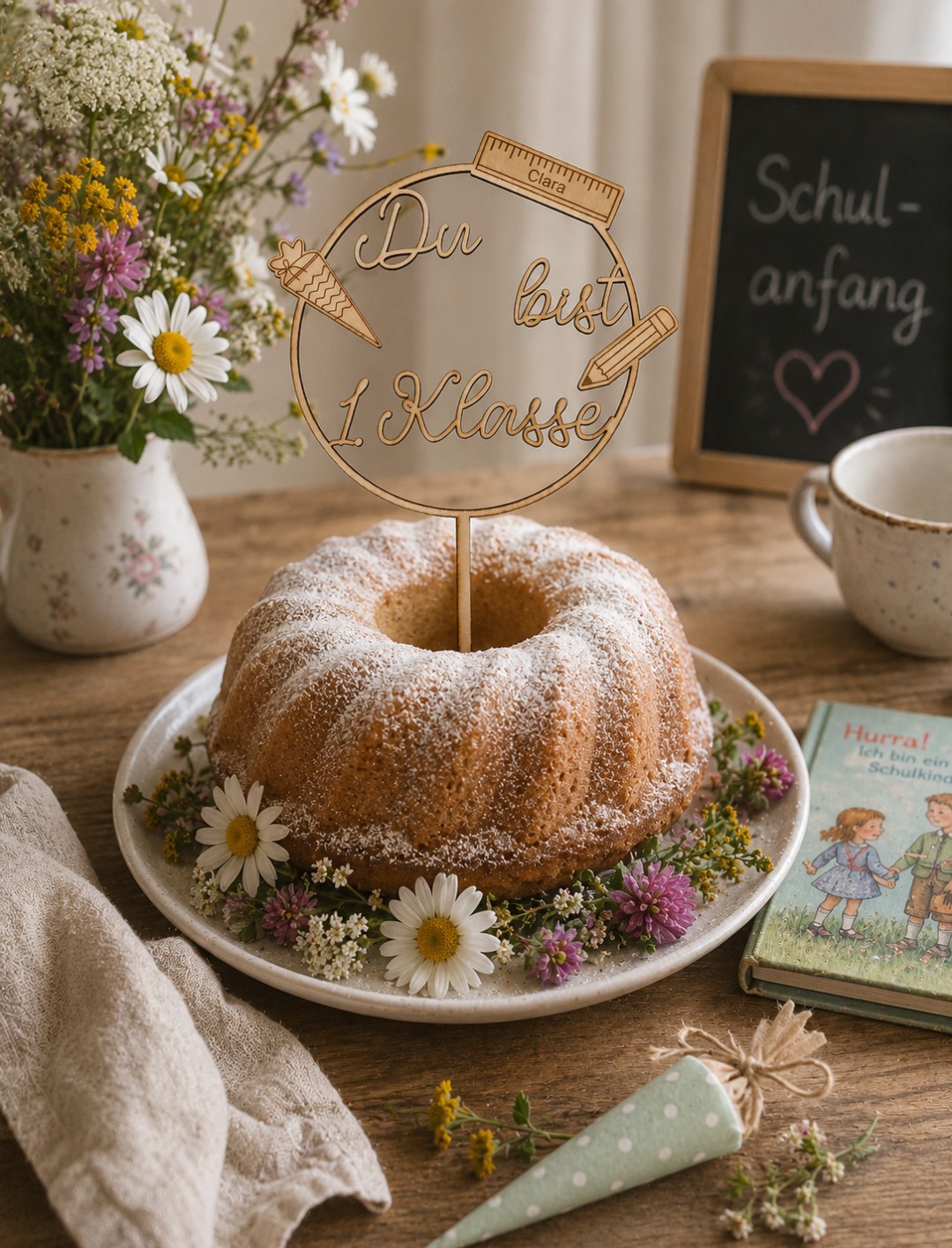 Personalisierter Cake Topper „Du bist 1. Klasse“ aus Holz | Einschulung mit Wunschname – Bild 5